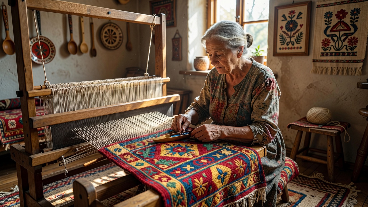 Mujer tejiendo tradición
