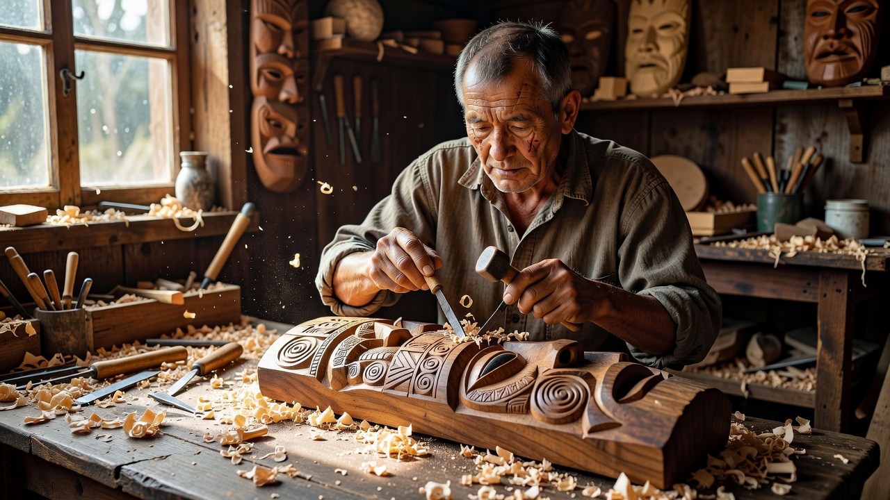 Artesano tallando madera